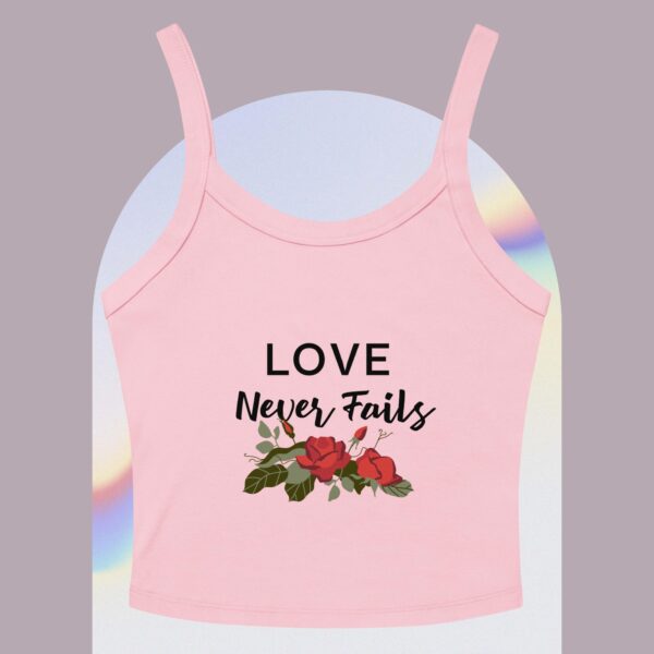Love Never Fails: Women’s micro-rib tank top - Image 2